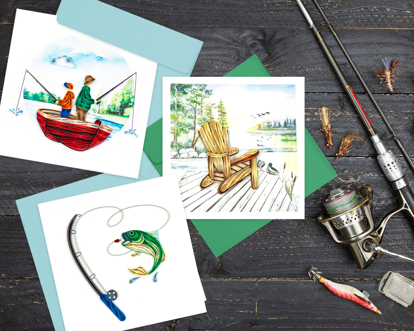 Quilling Fly Fishing Trout-tastic Fun Hand-Finished Art Greeting Card