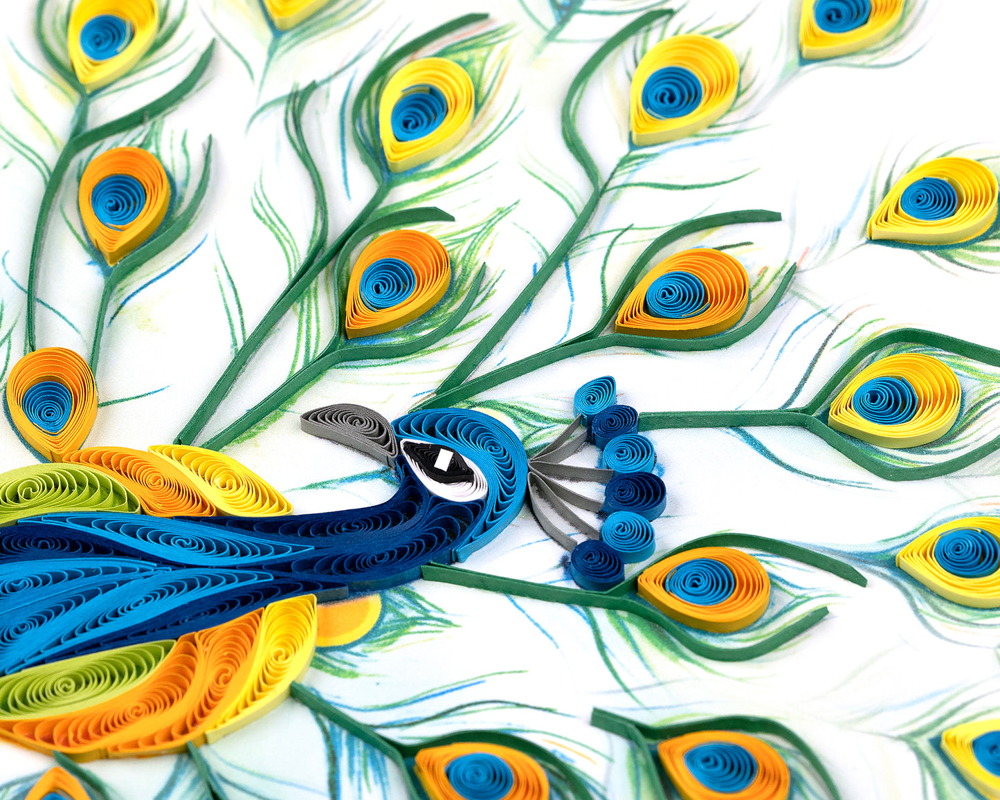 Quilling Bright Peacock Bird Feather Fun Hand-Finished Art Greeting Card