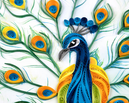 Quilling Bright Peacock Bird Feather Fun Hand-Finished Art Greeting Card