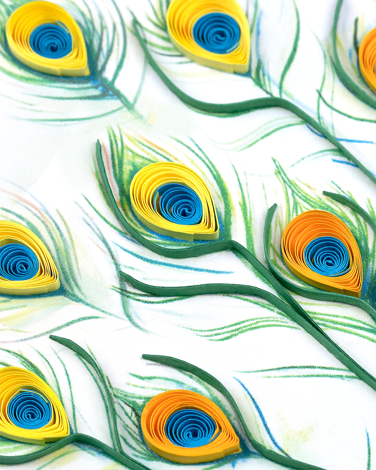 Quilling Bright Peacock Bird Feather Fun Hand-Finished Art Greeting Card