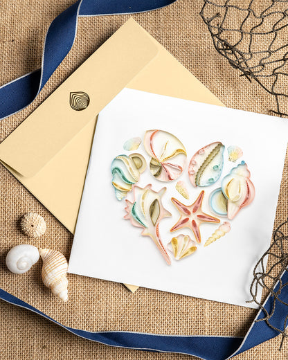 Quilling Heart-Shaped Sea Shells Ocean Romance Hand-Finished Art Greeting Card