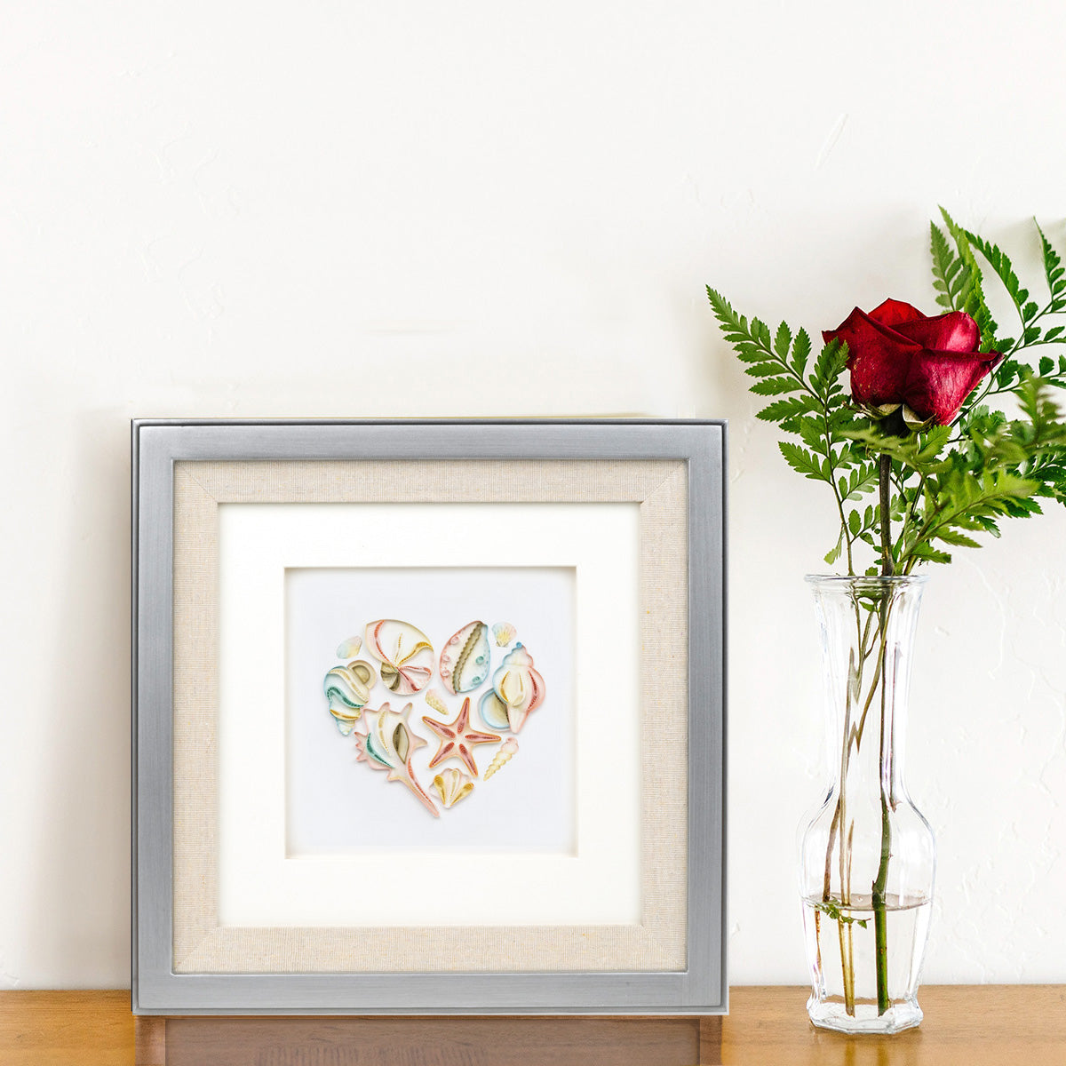 Quilling Heart-Shaped Sea Shells Ocean Romance Hand-Finished Art Greeting Card