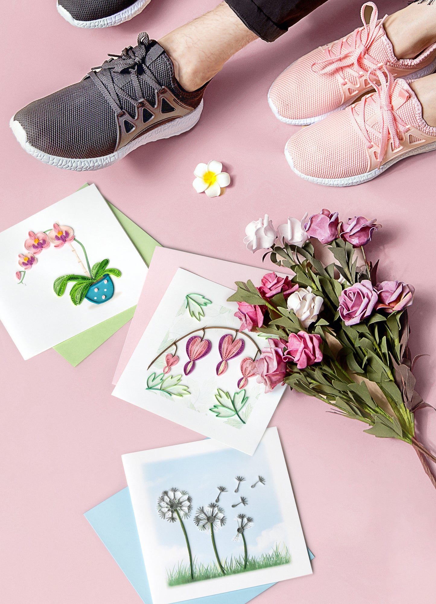 Quilling A Pink Potted Orchid Peaceful Plant Hand-Finished Art Greeting Card