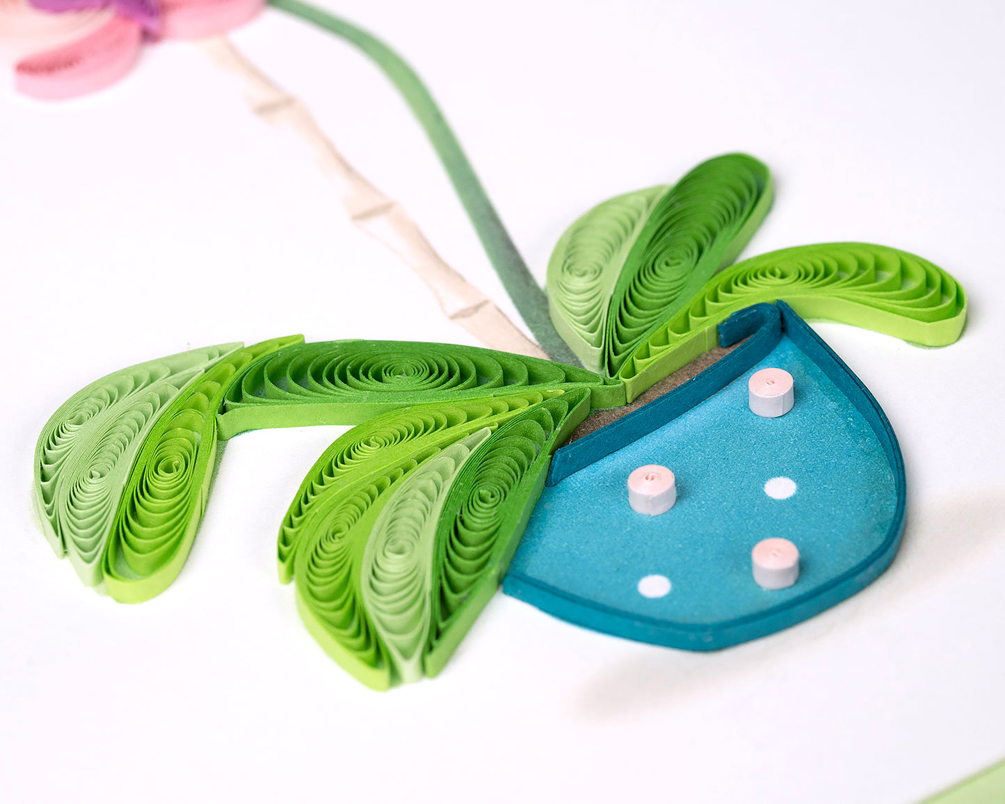 Quilling A Pink Potted Orchid Peaceful Plant Hand-Finished Art Greeting Card