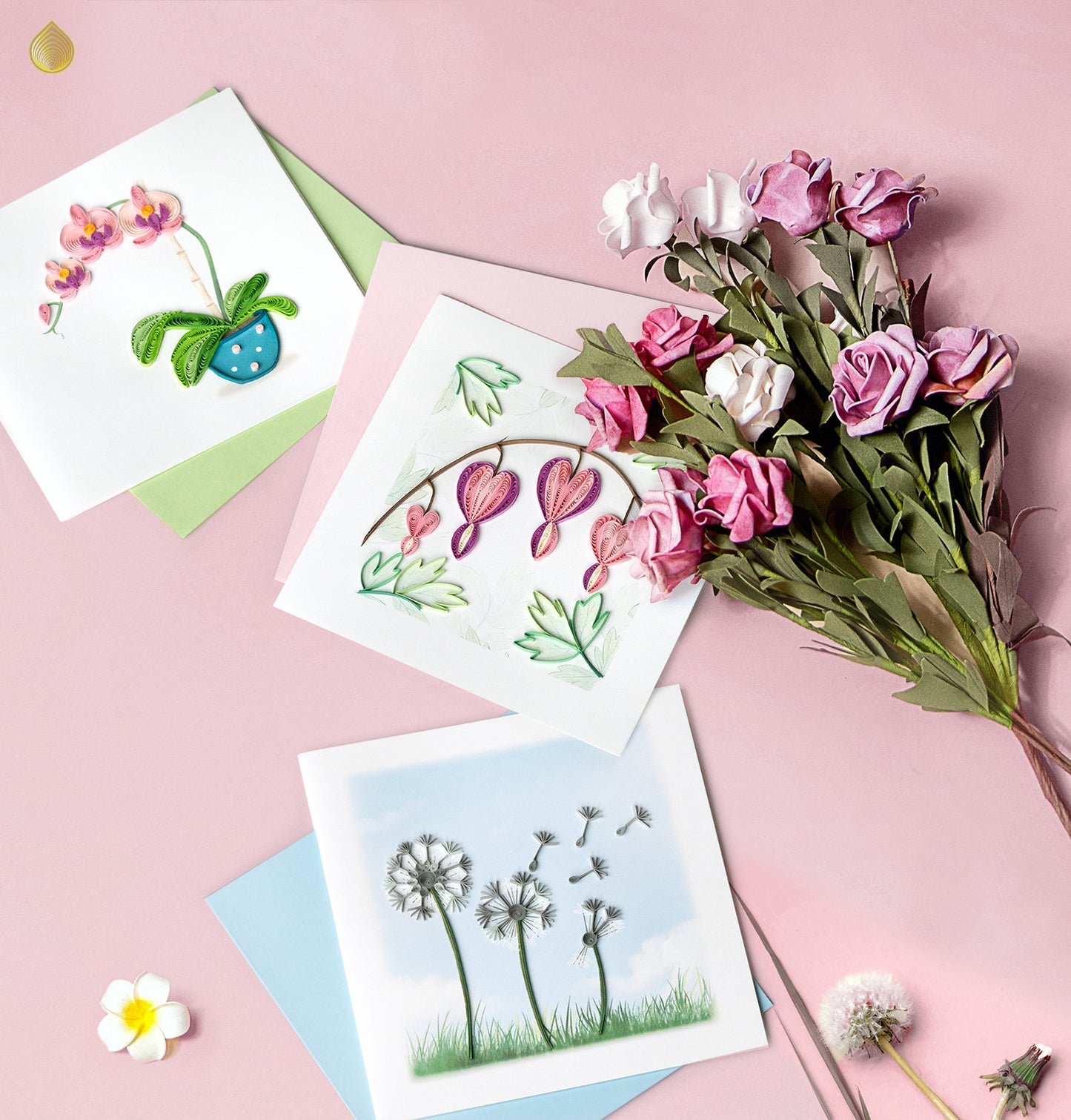 Quilling A Pink Potted Orchid Peaceful Plant Hand-Finished Art Greeting Card