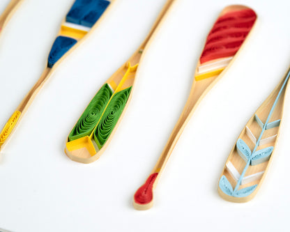 Quilling Painted Canoe Paddles Rowing Adventure Hand-Finished Art Greeting Card