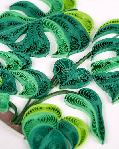 Quilling Green Monstera Pot Plant  Lover Hand-Finished Art Greeting Card