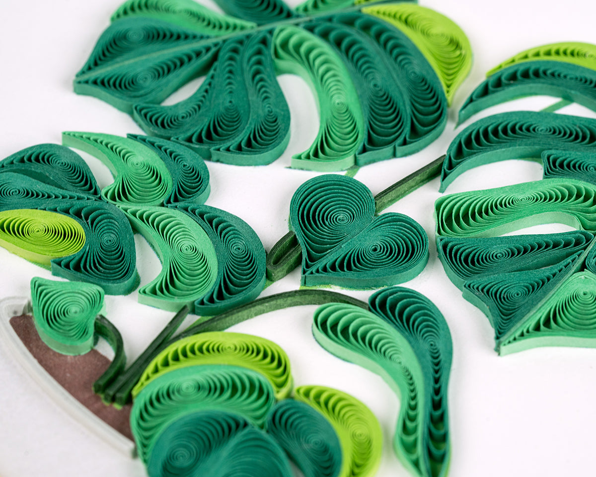 Quilling Green Monstera Pot Plant  Lover Hand-Finished Art Greeting Card