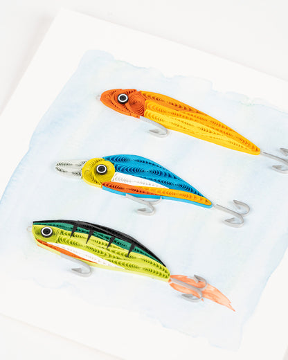 Quilling Bright Fishing Lures Fisherman's Friend Hand-Finished Art Greeting Card