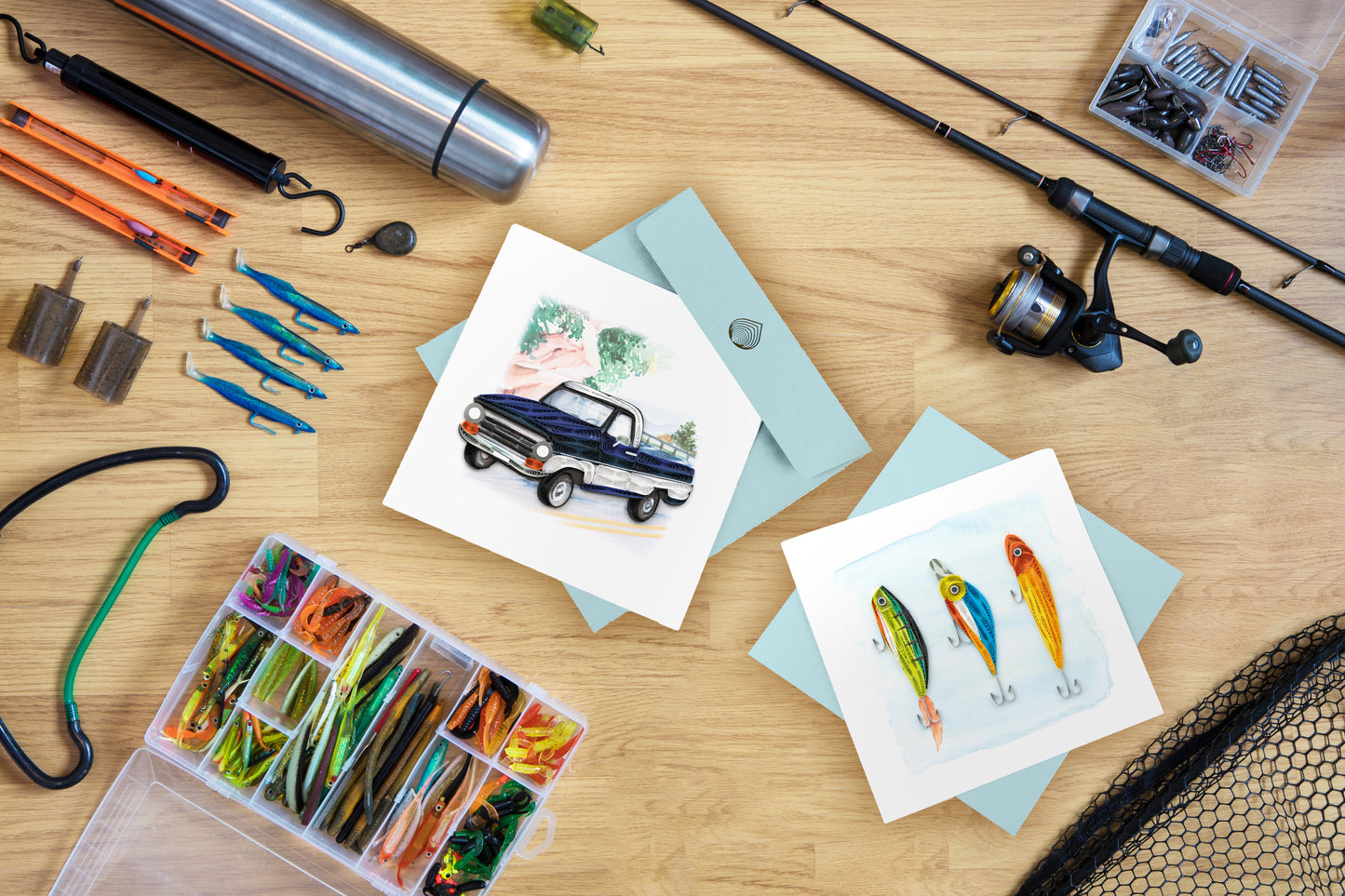 Quilling Bright Fishing Lures Fisherman's Friend Hand-Finished Art Greeting Card