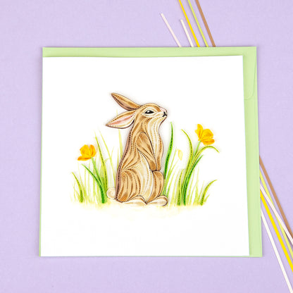 Quilling Rabbit In A Meadow Hop-piness Ahead Hand-Finished Art Greeting Card