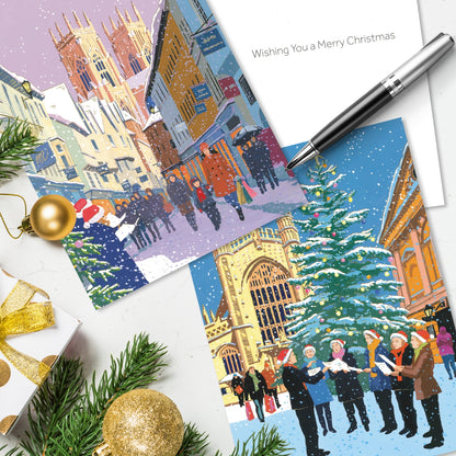 Box of 12 Bath & York Carols Christmas Cards In 2 Designs