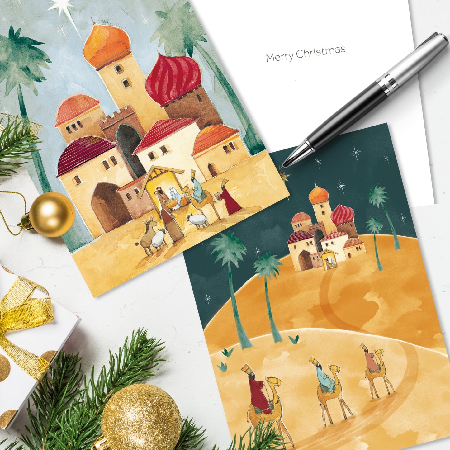 Box of 12 Bethlehem Religious Christmas Cards In 2 Designs