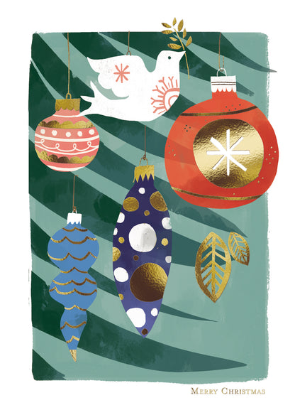 Box of 12 Seasonal Tree Baubles Christmas Cards In 2 Designs