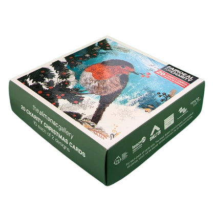 Box of 20 Christmas Robin & Hares Fairdeal Charity Christmas Cards