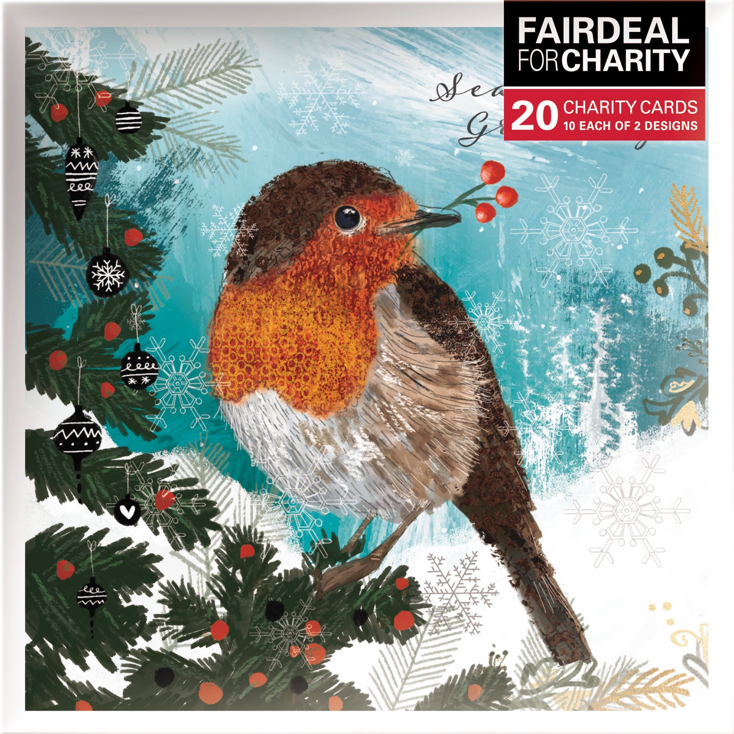 Box of 20 Christmas Robin & Hares Fairdeal Charity Christmas Cards