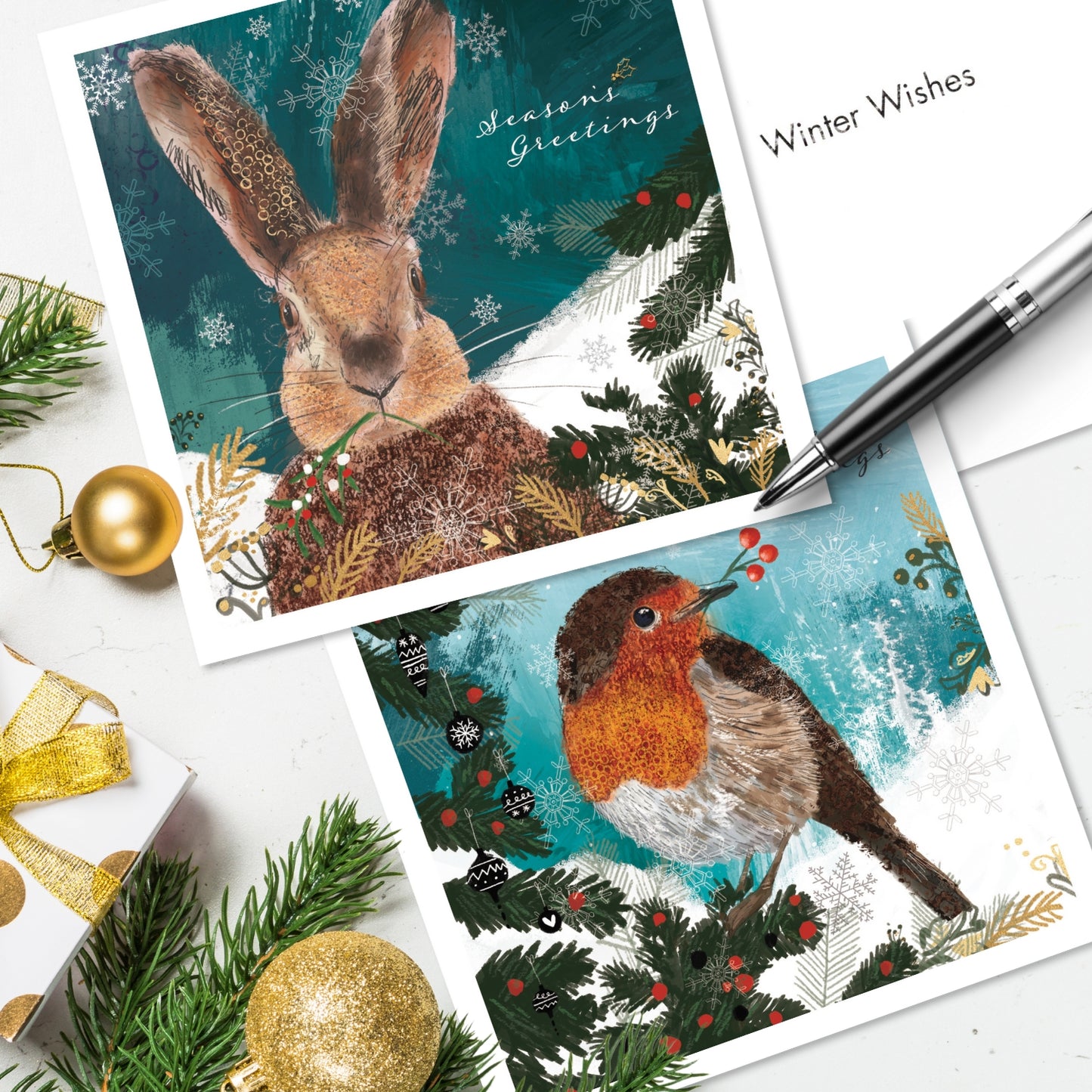 Box of 20 Christmas Robin & Hares Fairdeal Charity Christmas Cards