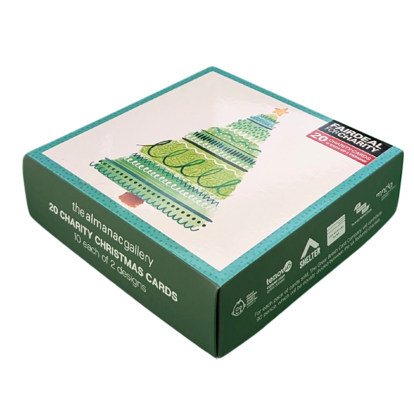 Box of 20 Watercolour Xmas Trees Fairdeal Charity Christmas Cards