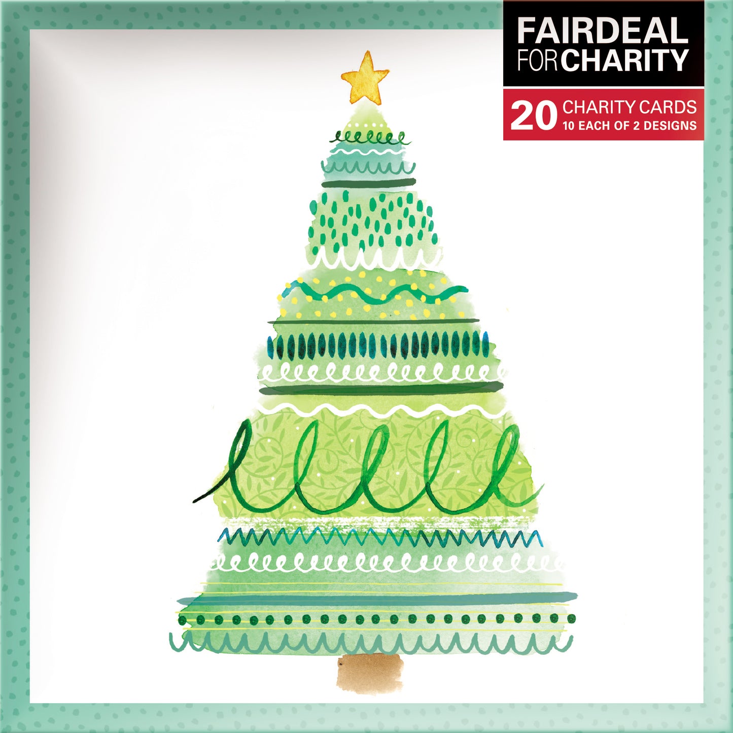 Box of 20 Watercolour Xmas Trees Fairdeal Charity Christmas Cards