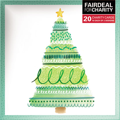 Box of 20 Watercolour Xmas Trees Fairdeal Charity Christmas Cards