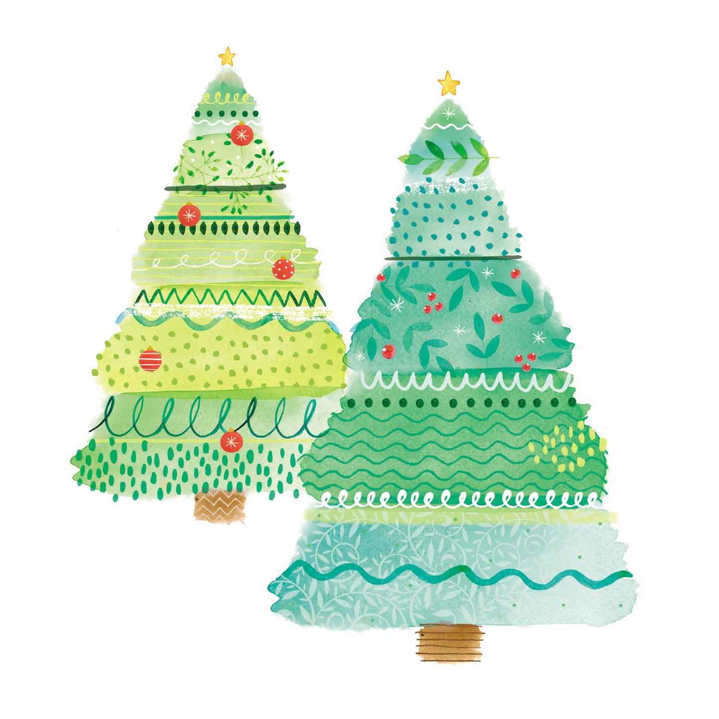 Box of 20 Watercolour Xmas Trees Fairdeal Charity Christmas Cards