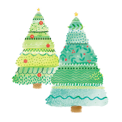 Box of 20 Watercolour Xmas Trees Fairdeal Charity Christmas Cards