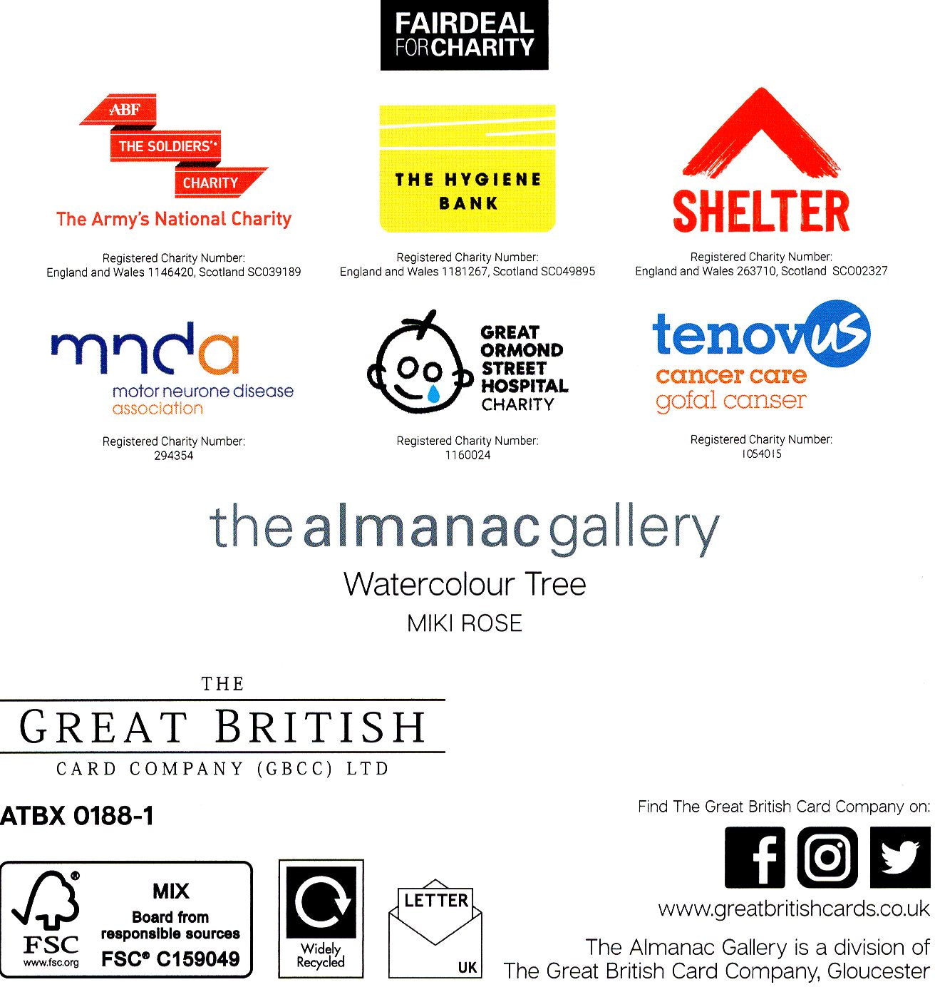 Box of 20 Watercolour Xmas Trees Fairdeal Charity Christmas Cards