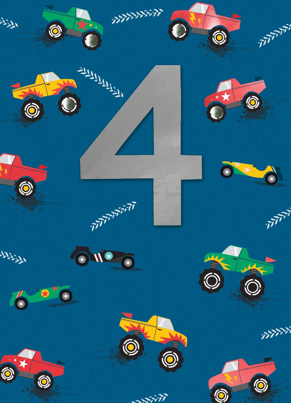 Boys 4th Birthday Monster Trucks Embellished Greeting Card
