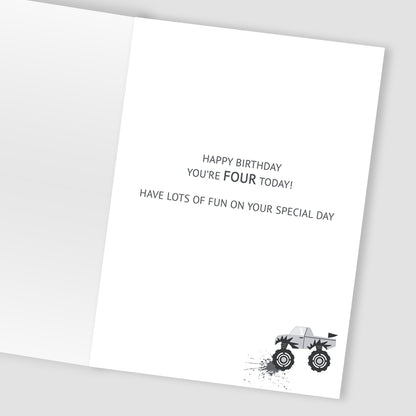 Boys 4th Birthday Monster Trucks Embellished Greeting Card