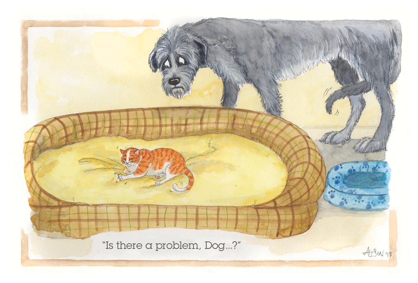 Is There A Problem Dog? Cat Bed Alison's Animals Cartoon Greeting Card
