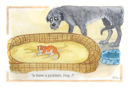 Is There A Problem Dog? Cat Bed Alison's Animals Cartoon Greeting Card