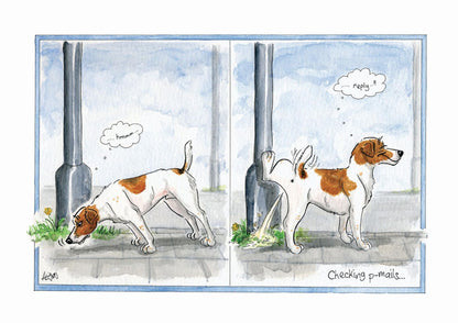 Dog Checking Lamppost Smells Alison's Animals Cartoon Greeting Card