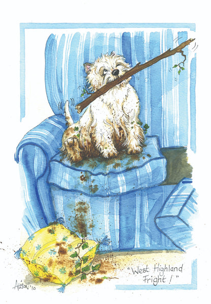 West Highland Fright Dirty Dog Alison's Animals Cartoon Greeting Card
