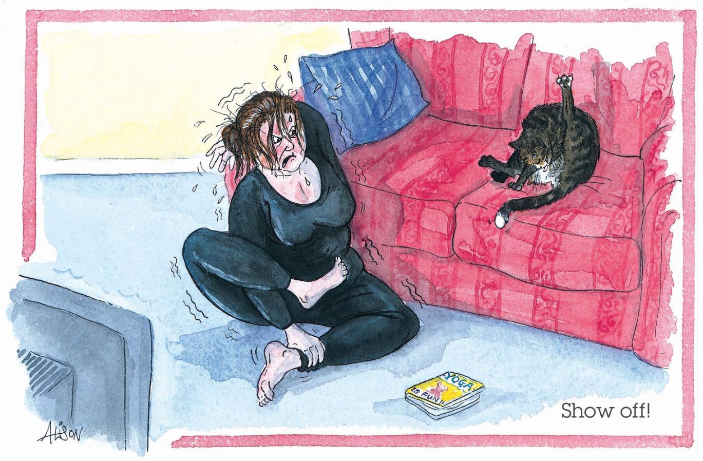 Cat Yoga Show Off! Alison's Animals Cartoon Greeting Card