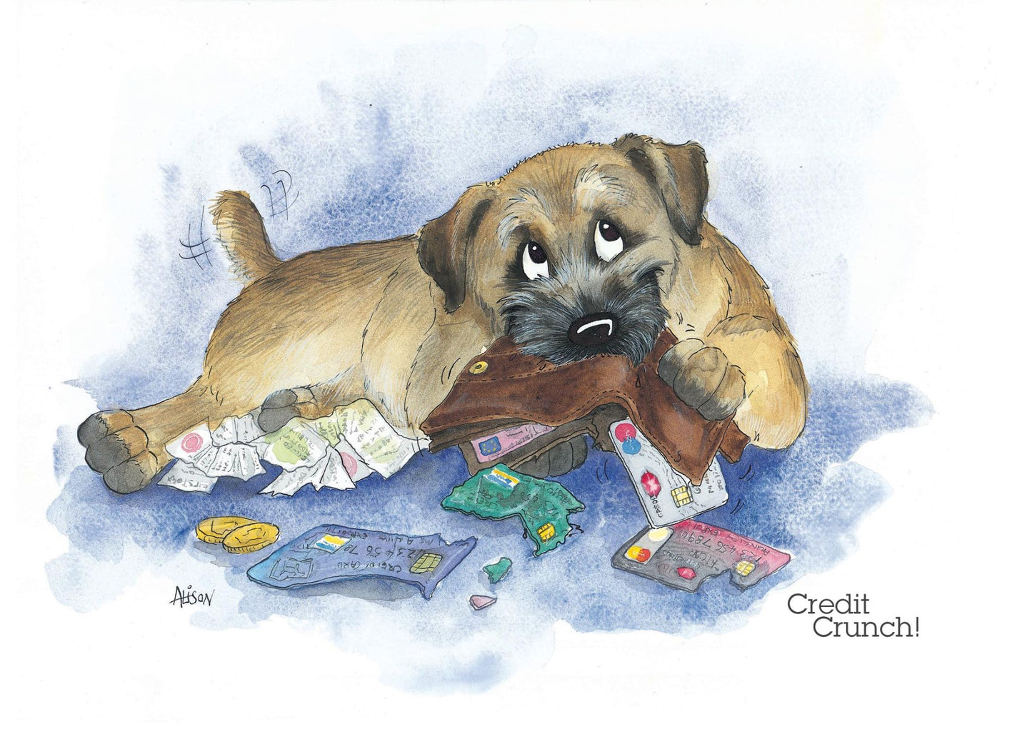 Credit Crunch Dog Chew Toy Alison's Animals Cartoon Greeting Card