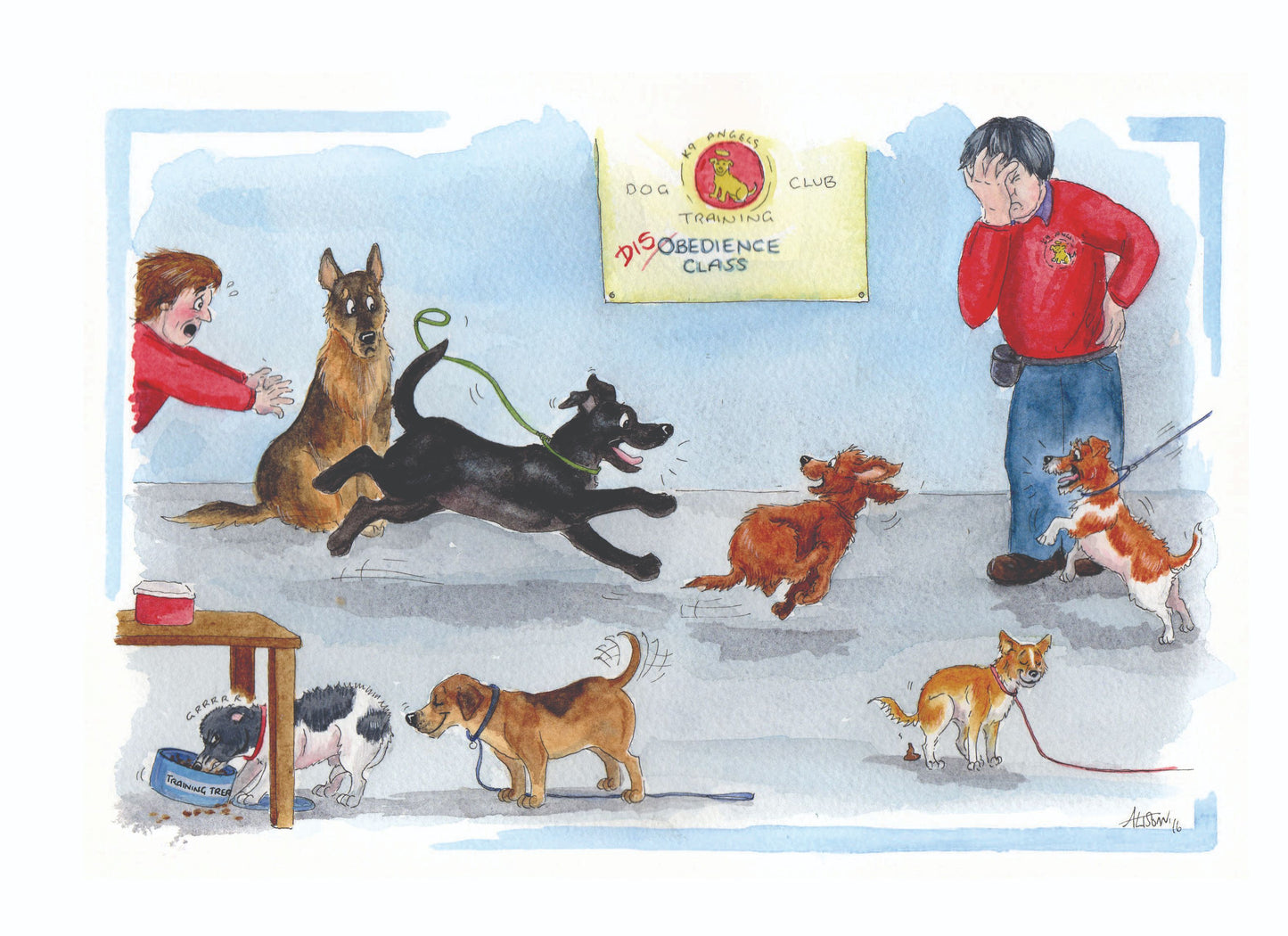 Dogs Obedience Class Not Going Well Alison's Animals Cartoon Greeting Card