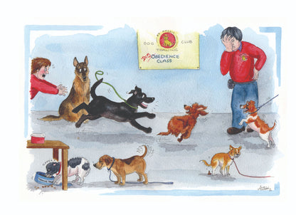 Dogs Obedience Class Not Going Well Alison's Animals Cartoon Greeting Card
