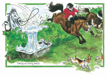 An Early Bath On The Hunt Alison's Animals Cartoon Greeting Card