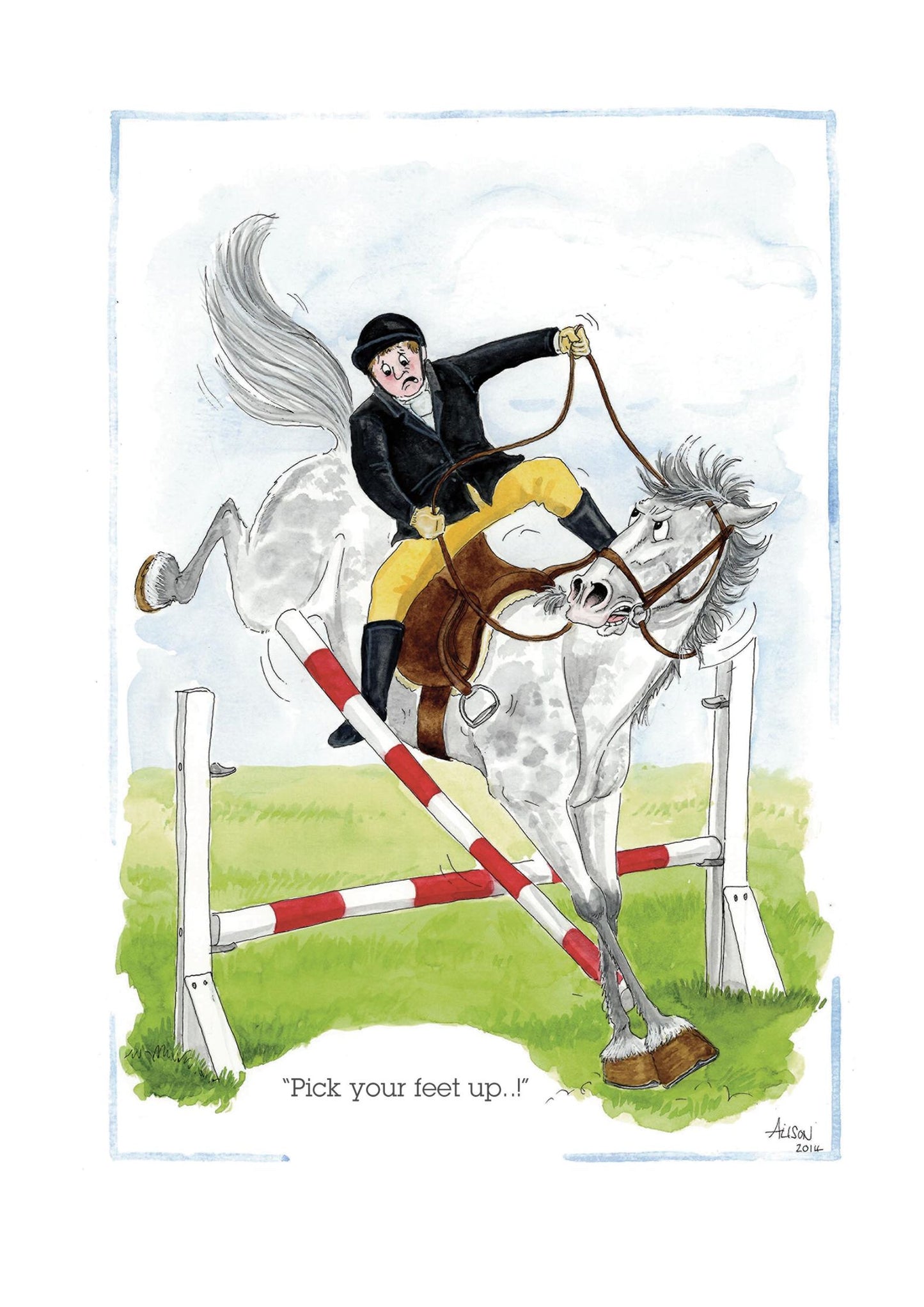Horse Jumping Pick Your Feet Up Alison's Animals Cartoon Greeting Card
