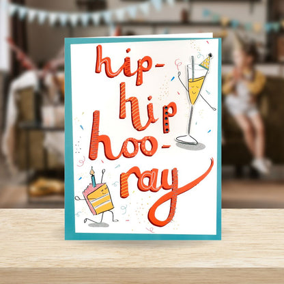 Hip-Hip Hoo-Ray Fizz & Cake Gigantic A4 Embellished Greeting Card