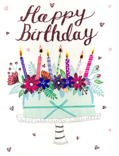 Happy Birthday Cake & Candles Gigantic A4 Embellished Greeting Card