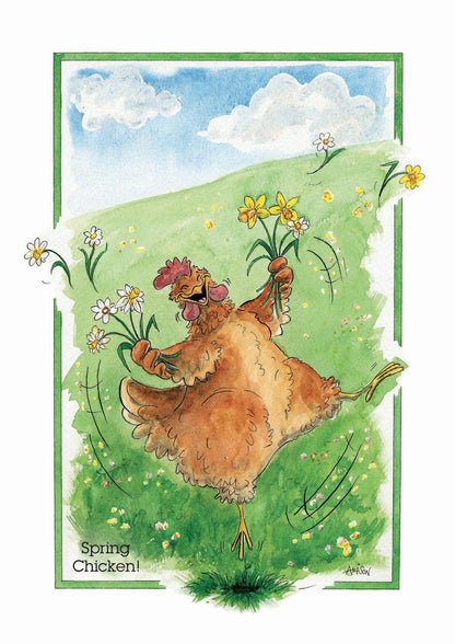 Spring Chicken Happy Hen Alison's Animals Cartoon Greeting Card