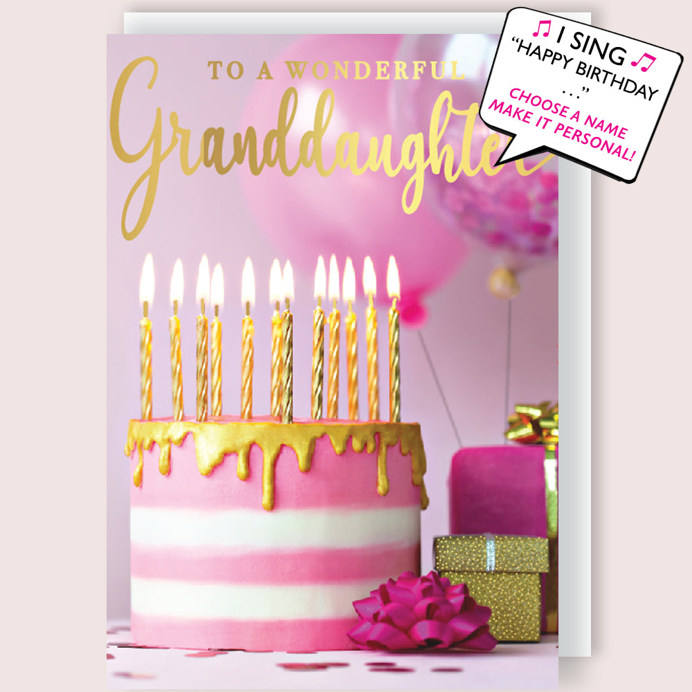 Choose Name - Wonderful Granddaughter Musical Birthday Card Singing "Happy Birthday Dear Granddaughter"