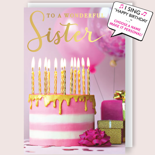 Wonderful Sister Musical Birthday Card Singing "Happy Birthday To You"
