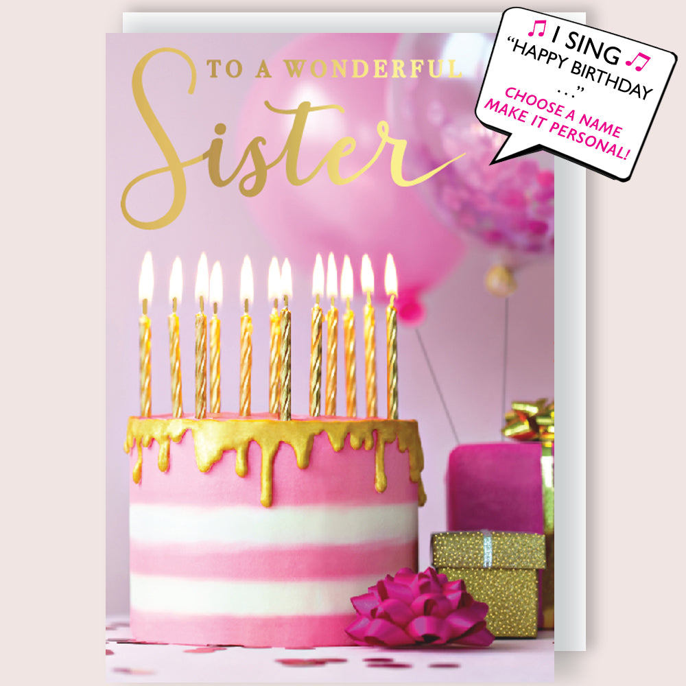 Wonderful Sister Musical Birthday Card Singing Happy Birthday To You Georgia