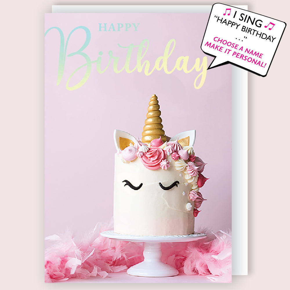 Pink Unicorn Musical Birthday Card Singing Happy Birthday To You Layla