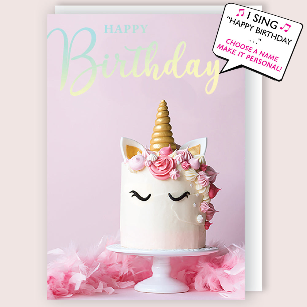 Pink Unicorn Musical Birthday Card Singing "Happy Birthday Dear Daughter"