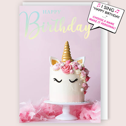 Pink Unicorn Musical Birthday Card Singing Happy Birthday To You Sarah