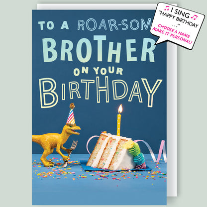 Roar-some Brother Musical Birthday Card Singing "Happy Birthday Dear Brother"