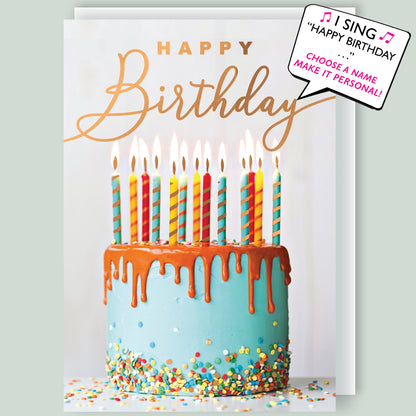 Choose Boy's Name - Cake & Candles Musical Birthday Card Singing "Happy Birthday To You"